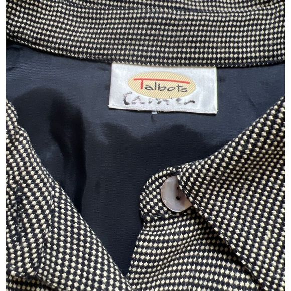 Talbots Button Front Shirt Sz L Wool Blend Checkered Collared Black White - Picture 3 of 11